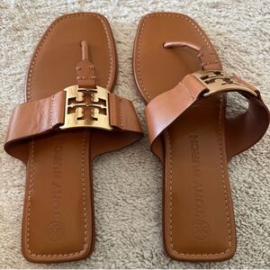 Tory Burch Tan Sandals with Gold Hardware